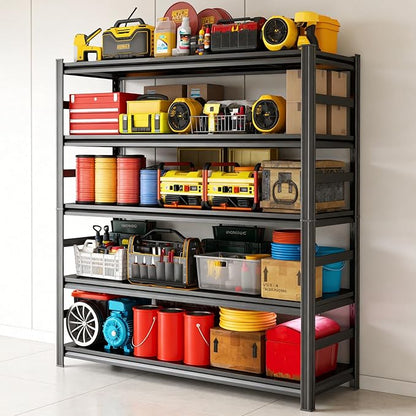 Metal Garage Shelving Unit 5-Tier Adjustable Heavy Duty Storage Shelves, 3000 lbs Capacity Steel Garage Storage Rack Organizer for Garage Basement Warehouse, Black 39.4" W x 15.7" D x 63" H