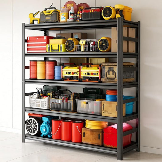 Metal Garage Shelving Unit 5-Tier Adjustable Heavy Duty Storage Shelves, 3000 lbs Capacity Steel Garage Storage Rack Organizer for Garage Basement Warehouse, Black 39.4" W x 15.7" D x 63" H