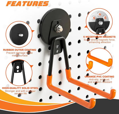 Heavy-Duty Storage Magnetic Hooks，No Need for Drilling, with Anti-Slip Coating, Suitable for Garages, Workshops, Kitchens, Storage Cabinets, RVS, Garden Tool Storage (Orange 3 pcs)