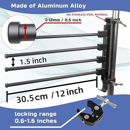 RV Clothes Drying Rack, Aluminum, 304 Stainless Steel Accessories Versatile No Drilling Anti-Rust for Ladder, Boats, RV, Camper, Trailer, Travel, Hotel, Home