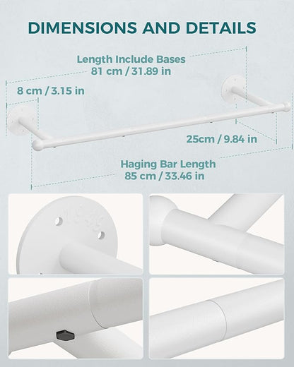 OROPY Industrial Pipe Clothing Rack Set of 2, Wall Mounted Clothes Rack, Closet Rods For Hanging Clothes, 33" Multi-purpose Hanging Rod for Laundry Room, Bedroom and Closet Storage, White