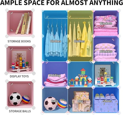 VIPZONE Baby Dresser, Kids Closet Organizers, Portable Kids Wardrobe for Closet, Bedroom, Nursery, Cubby, Cabinet, Clothes, Dress, Baby Storage Shelf, Armoire Clothes Hanging (Blue)