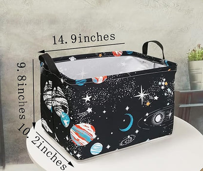 Rectangle Gift Storage Basket Home Shelf Storage Basket Organizer Box Clothes Laundry Hamper Nursery Basket Laundry Basket with Handles (Black Planet)