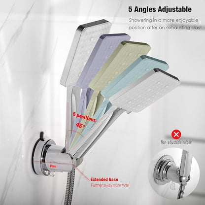 Suction Cup Hand held Shower Head Holder- 5 Angles Adjustable -Reusable -Bathroom Wall Mount Shower Wand Holder - (Polished Chrome)