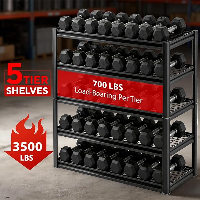 35" W Father&I 5-Shelf Industrial Adjustable Heavy-Dudy Tall Metal Garage Storage Shelves Shelving Units/Steel Wire Rack System (Commercial) for Basement/Shop, 72" H*35" W*15.7" D, Black