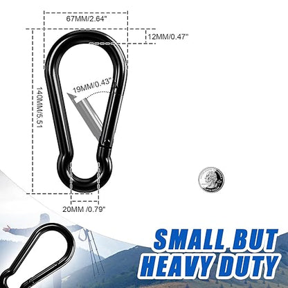 Large Carabiner Clip Hook, 5.5 inch 2 pcs Black Heavy Duty Spring Snap Hook Key Chain, Carabiners Clips for Outdoor Camping, Swing Set, Hammock, Hiking Travel, Fishing, Quick Link Keychain