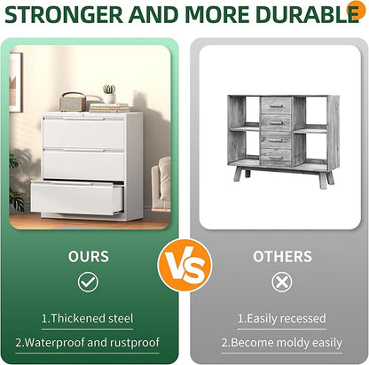 Lateral File Cabinet, 3 Drawer Lateral File Cabinet with Lock, Metal Filing Cabinets for Home Office, White Wide Deep Drawer for Hanging Files Letter/Legal/A4/F4 Size, Printer Stand, Assembly Required