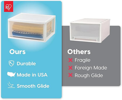 IRIS USA 47 Qt. Extra-Large Stackable Storage Drawer Plastic Drawer Organizer with Clear Doors, for Pantry Bedroom Closet Kitchen Under-Sink Home and Office De-Clutter Shoes and Crafts, White, 2-Pack
