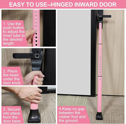 Rerishom Door Security Bar, Door Stoppers Security bar,Heavy Duty Door Lock Security Door Jammer Door Stopper for Apartment, Hotel Room,Screen Door Hardware, Gate Lock Bar(2 Pack,Pink)