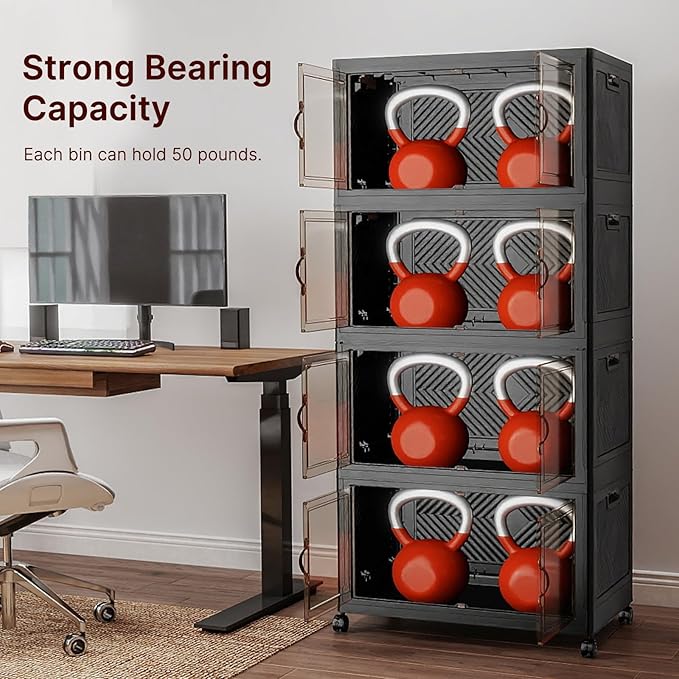 Extra Large Stackable Storage Bins with Lids & Wheels & Door, 1280QT-160QT/40GAL*8Pack Foldable Collapsible Closet Organizers, Plastic containers drawers for bedroom Dorm