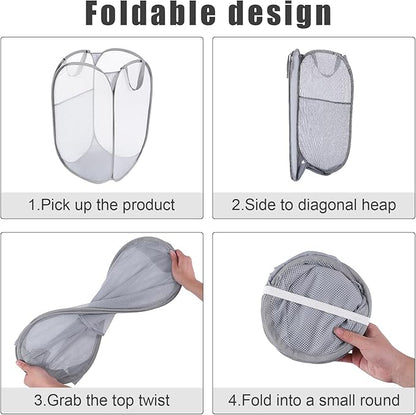 Kimmama Large Collapsible Mesh Laundry Basket,Foldable Pop Up Laundry Hamper with Side Pocket,Removable Clothes Storage Bin with Handle for Laundry Room,College Drom,Bathroom,Kid Room,Travel,72L