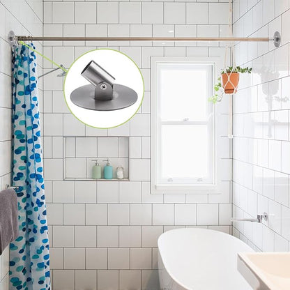 Shower Curtain Rod Bracket, 2Pcs 26mm Inner Diameter Titanium Steel Shower Curtain Rod Single Swivel Flange Curtain Rod Wall-Mount Bracket with Screws (Silver)