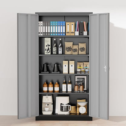 Greenvelly Metal Garage Storage Cabinet, 72" Black Gray Tool Steel Locking Cabinet with Doors and 4 Shelves, Tall Cabinets for Garage Storage Systems Lockable File Cabinet for Home Office,Garage