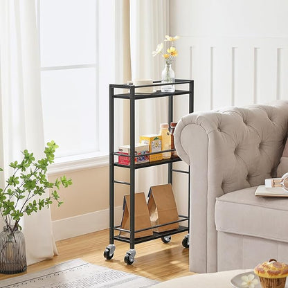 Slim Rolling Cart, Mobile Kitchen Cart on Wheels, Narrow Storage Cart for Small Space, Wooden Service Cart, for Bathroom, Laundry, Living Room, Black RCHB1501