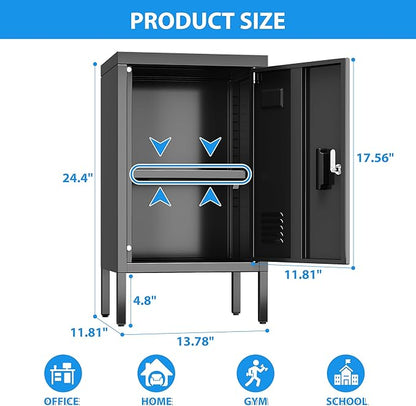 24.4" H Metal Locker Storage Cabinet with Adjustable Shelf, 1 Door Small Storage Cabinet with Adjustable Leveling Foot for Home,Office, Kids Locker,Assembly Required,Balck