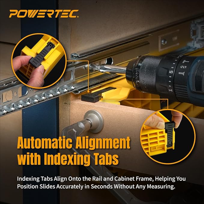 POWERTEC Drawer Slide Jig Set – Drawer Slide Installation Tool for Cabinets Desks Dressers Kitchen Drawers and Woodworking Projects – Supports Framed & Frameless Cabinets (72349)