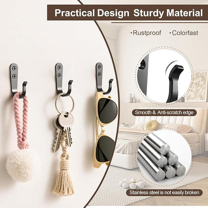 20-Pack Towel Hooks for Bathroom, Heavy Duty Black Metal Wall Hooks for Robe, Coat, Kitchen, Closet, Garage Organizer