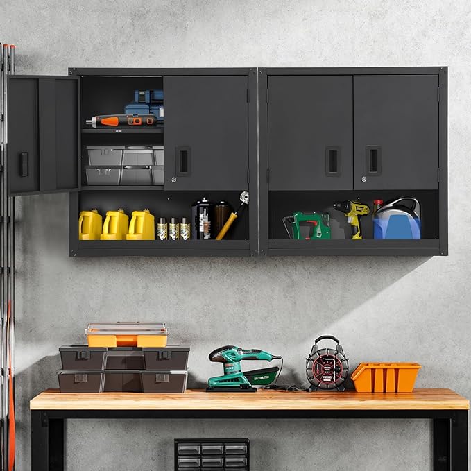Towallmark Metal Wall Cabinet, Heavy Duty Garage Locker with Adjustable Shelf, Wall Mounted Cabinet with Locking Doors, Floating Upper Storage Cabinet for Warehouse Garage