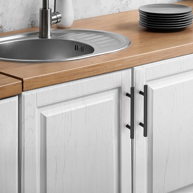 JOY DECOR 60 Pack Cabinet Handles, Black Cabinet Pulls, 4 in Hole Center Kitchen Hardware, Stainless Steel T Bar Handles for Dresser Drawers