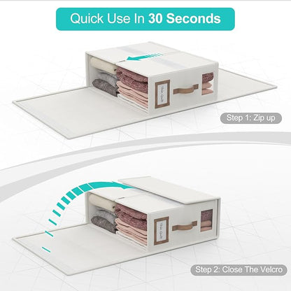 8 Pack Foldable Bed Sheets Set Organizers and Storage(Cal King Size),Linen Fabric Closet Organizers with Window,Folding Bedding Storage Box for Bedsheets and Pillow Cube Organizer-White