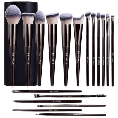 BS-MALL Makeup Brush Set 18 Pcs Premium Synthetic Foundation Powder Concealers Eye shadows Blush Makeup Brushes with black case (Coffee)