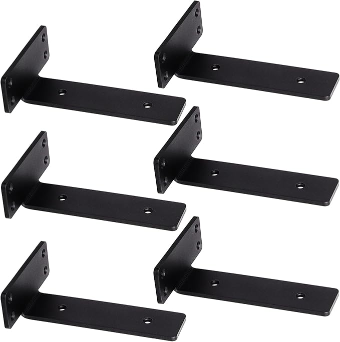 CONNOO Heavy Duty Floating Shelf Brackets, 6 Inch Hidden Metal L Brackets for Shelves Support, Rustic Industrial Farmhouse Shelf Brackets with Complete Mounting Hardware