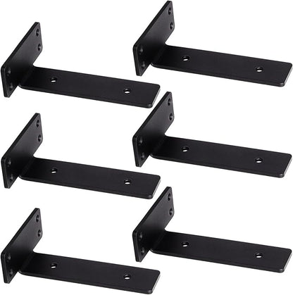 CONNOO Heavy Duty Floating Shelf Brackets, 6 Inch Hidden Metal L Brackets for Shelves Support, Rustic Industrial Farmhouse Shelf Brackets with Complete Mounting Hardware