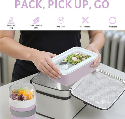 Stainless Steel Bento Lunch Box Set for Adult - 42oz Leak-Proof Bento Lunch Box Container with Thermo, Insulated Bag for Work Travel Dining Out