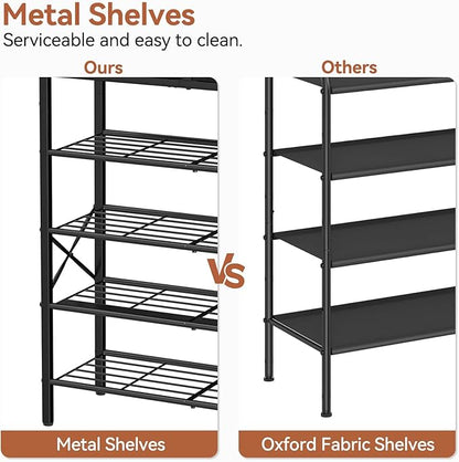 Shoe Rack for Entryway, 5 Tier Shoe Organizer with 2 Non-Woven Drawers, Metal Storage Shoe Shelf for 16-20 Pairs of Shoes, with Wooden Top and Steel Frame, Shoe Stand for Closet Charcoal