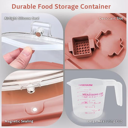 Rice Storage Containers, Collapsible 20 to 30Lbs Food Storage Bin Dispenser with Rolling Wheel and Clear Airtight Lid, BPA Free Flour, Sugar, Cereal and Dog Cat Pet food Containers