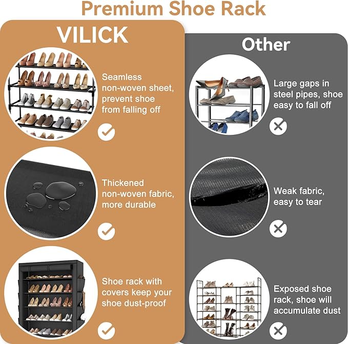 Shoe Rack with Cover, 7 Tier Shoe Organizer Storage for 32-40 Pair Shoes and Boots Large Shoe Storage Shelf Space Saving Vertical Shoe Rack for Closet, Front Door Entrance, Dorm, Garage