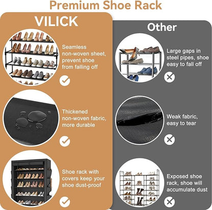 Shoe Rack with Cover, 7 Tier Shoe Organizer Storage for 32-40 Pair Shoes and Boots Large Shoe Storage Shelf Space Saving Vertical Shoe Rack for Closet, Front Door Entrance, Dorm, Garage
