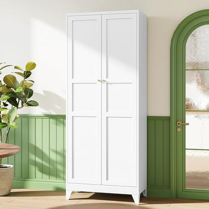 Letaya 75" H Metal Storage Cabinet with 2 Doors and 4 Shelves,Tall Kitchen Pantry Cabinets,Farmhouse Utility Pantry Organizers for Cupboard/Dining/Bathroom/Home Office/Garage Room,White