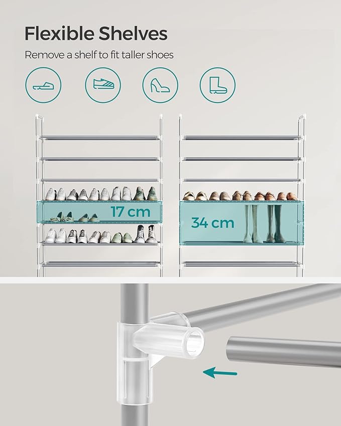 SONGMICS Shoe Rack, 10-Tier Shoe Shelf, Shoe Storage Organizer, 11 x 37 x 68.9 Inches, Metal Frame, Non-Woven Fabric Shelves, for Entryway, Bedroom, Gray ULSR10G