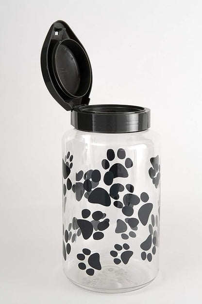 Lixit® Dog Treat Plastic Jar - Airtight Food and Treat Storage Jars for Dogs, Cats, Small Animals and Birds - Made in USA (Paw Prints - Gray, 128 Ounce)
