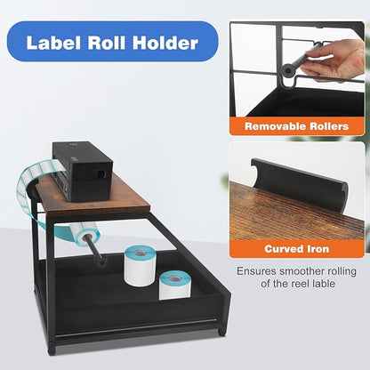 Thermal Printer Stand with Drawer, Desktop Label Holder for Rolls and Fan-Fold Labels, Organizer for 4x6 Shipping Label Printer - Home Office & Small Business Essentials
