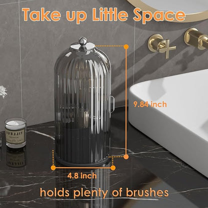 Makeup Brush Holder with Lid 360 Rotating Clear Dustproof Make Up Organizers for Vanity Bathroom Countertop, Black