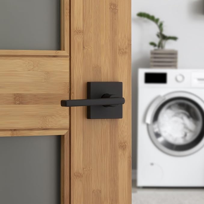 Kwikset Halifax Interior Passage Door Handle, Lever for Closet and Hallway Doors, Reversible Non-Locking Handle Lever, Matte Black, with Microban Protection, 10 Pack