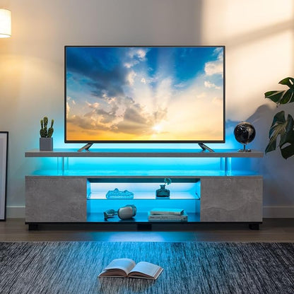 Grey TV Stand, LED TV Stand Modern Entertainment Center for Living Room LED Console Table for TV LED TV Cabinet for 65 inch TV