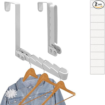 2 Pack Over The Door Drying Rack,Foldable Clothes Hanger Hook Organizer,Space Saving Folding Over The Door Clothes Drying Rack for Laundry,Coats,Towels,Hats,Bags–White