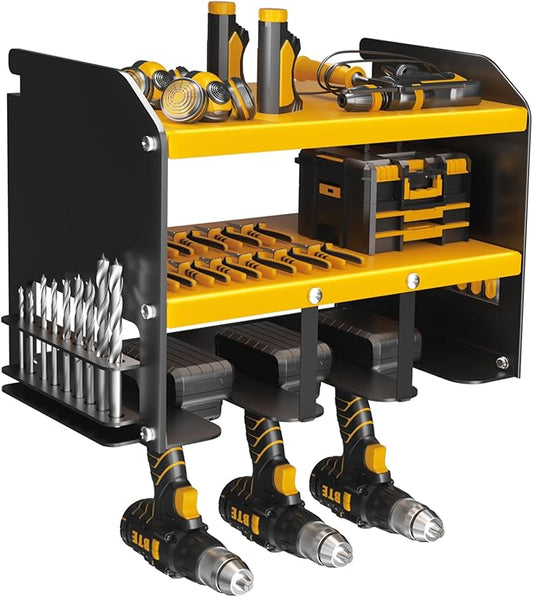 Wall Mounted Power Tool Organizer,Garage Space-Saving Tool Organizers and Storage,Metal Utility Shelf Storage Rack for Cordless Drill