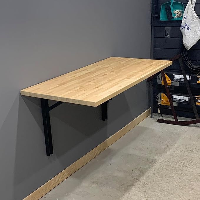 Wallmaster Wall Mounted Folding Workbench Heavy Duty Fold Down Table Utility Bench Solutions Laundry Shelf Wall Desk with Metal Shelf Bracket (32 x 18)