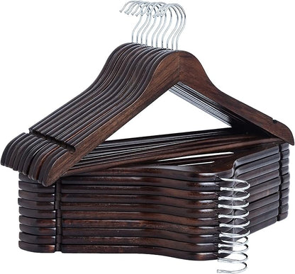 StorageWorks Wooden Coat Hanger, Wood Clothes Hangers, Walnut Brown, 0.5" T (20 Pack)