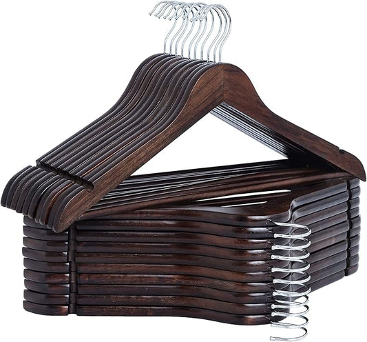 StorageWorks Wooden Coat Hanger, Wood Clothes Hangers, Walnut Brown, 0.5" T (20 Pack)