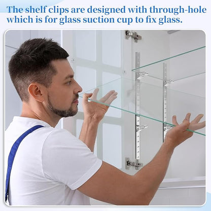 16 Pcs 40 Inch Shelf Pilaster Tracks and 48 Pcs Shelf Clips Adjustable Metal Rail Mortise Mount Pilaster Strip Standard for Bookcases Cabinet Closet Shelving System (16, Silver)