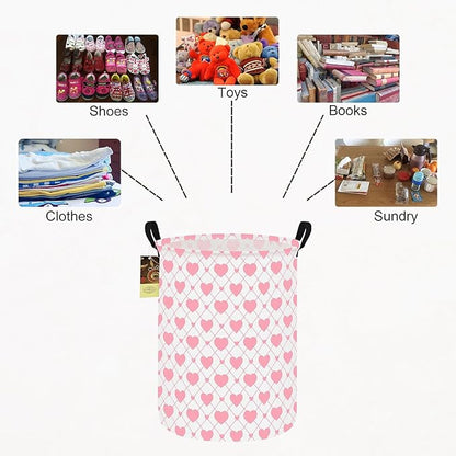 HUNRUNG Laundry Hamper,Large Canvas Fabric Lightweight Storage Basket Toy Organizer Dirty Clothes Collapsible Waterproof for College Dorms（Round-Heart）