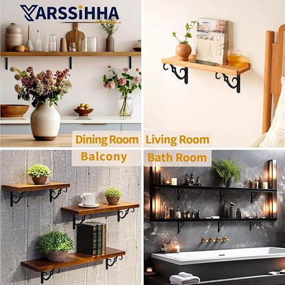 Yarssihha 10 Inch Decorative Shelf Brackets, 6 Pack Wall Mounted Metal Shelving Brackets, Heavy Duty Shelf Supports, Rustic L Shape Brackets for Floating Shelves DIY Home Kitchen, with Screws