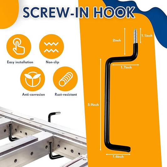 Gisafai 10 Pcs Ladder Bike Garage Hooks Screw in Storage Hanger Wall Mount Heavy Duty Shelf Organizer for Bike Foldable Chair Garage Organization Vinyl Coated (Ladder)