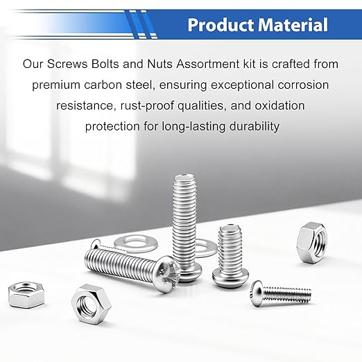 smseace 495Pcs SAE&Metric Nuts and Bolts Assortment Kit 26-Sizes M3/M4/M5#6-32#8-32#10-24 Phillips Pan Head Nut Bolt Washer Assortment Kit for Machinery, Furniture, Automotive, Motorcycle Repair