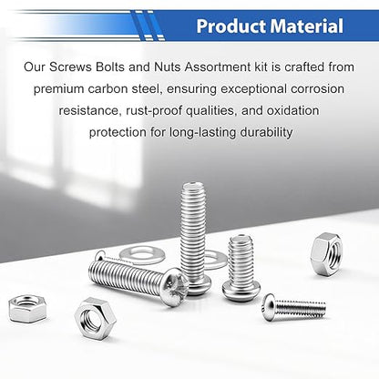 smseace 495Pcs SAE&Metric Nuts and Bolts Assortment Kit 26-Sizes M3/M4/M5#6-32#8-32#10-24 Phillips Pan Head Nut Bolt Washer Assortment Kit for Machinery, Furniture, Automotive, Motorcycle Repair